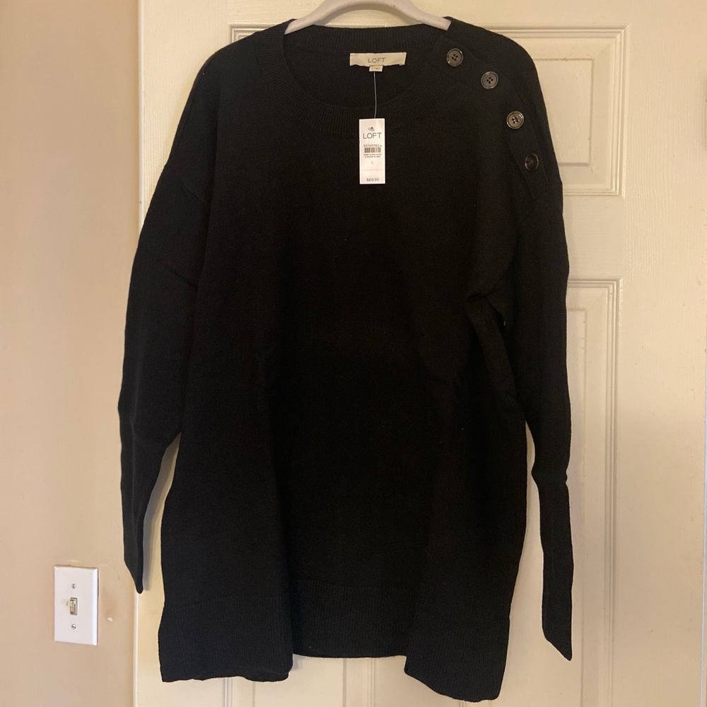 NWT Loft black button shoulder tunic sweater sz large